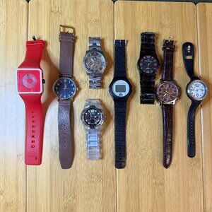 Men's Designer Modern Watch 8-Piece Lot - Nixon, Fossil, etc. - For Parts/Repair